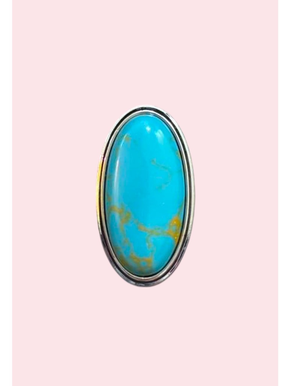 Size 7 Silver Turquoise Oval Ring - Bright Turquoise